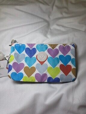Kipling Creativity Pouch Crisp Festive Beauty Heart Print Wristlet AC3439 NWT